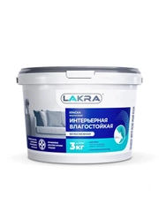 ЛАКРА краска ВД акриловая, интерьерная, влагостойкая, белоснежная, 3 кг