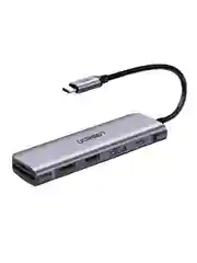 Серый хаб UGREEN CM195 (70411) USB-C to 2 Ports USB30-A Hub + HDMI + TF/SD