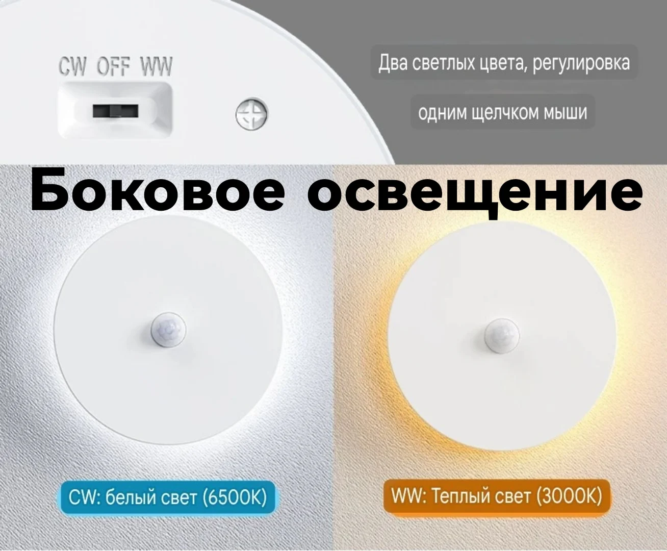 Ночник светодиодный с датчиком движения белый и телый белый цвет