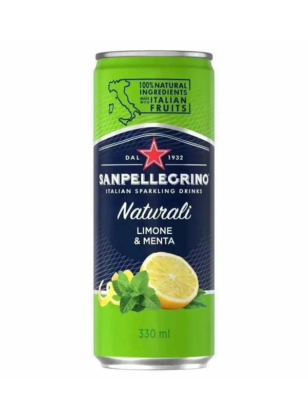 Напиток сокосодержащий Sanpellegrino Limone & Menta, газированный, в банке, 330 мл