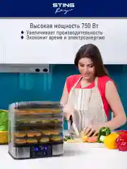 Черный сушилка для овощей и фруктов STINGRAY ST-FD701A электронный контроль температур