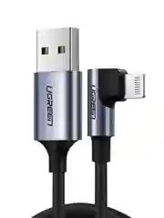 Черный кабель угловой UGREEN US299 (60521) Right Angle USB-A to Lightning Cable. Длина: 1 м.