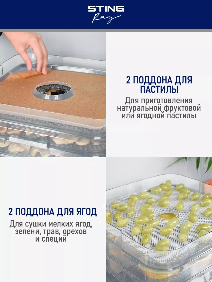 Прозрачный сушилка для овощей и фруктов STINGRAY ST-FD701A, дегидратор, белый жемчуг