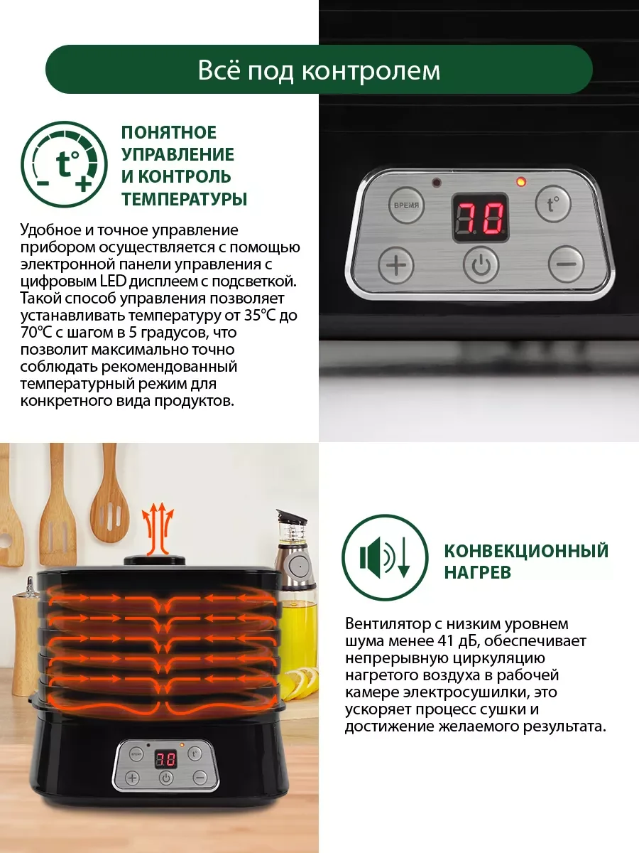 Черный сушилка для фруктов, овощей MARTA MT-1947 электрическая/ 5 поддонов/ черный жемчуг