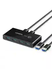 Черный разветвитель портов UGREEN US216 (30768) 2 In 4 Out USB 3.0 Sharing Switch Box.