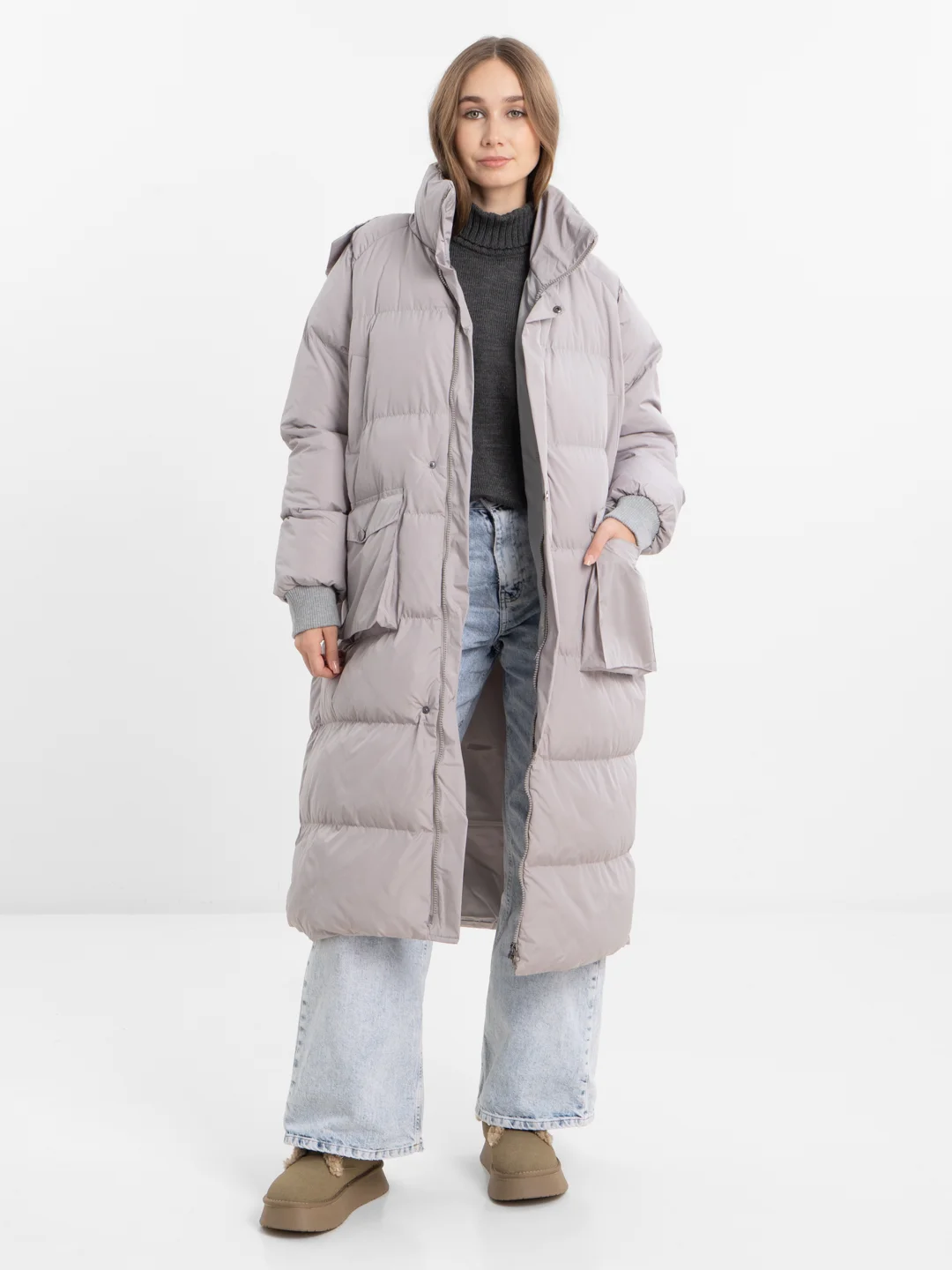 Серый куртка ЖЕНСКАЯ ЗИМА РАЗМЕР OVERSIZE (44-50)
