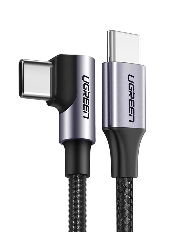 Кабель угловой UGREEN US255 USB-C 20 Male to Angled 90° USB-C 20 Male 3A Data Cable