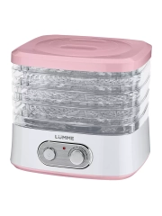 Сушилка для овощей и фруктов LUMME LU-FD1854A с вентилятором, 4 уровня , белый/розовый