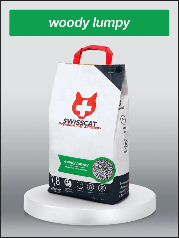 SWISSCAT "Woody" - Комкующийся древесный наполнитель для кошек 5 кг, 12 л