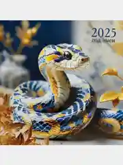 Синий календарь настенный перекидной на скрепке 2025 год, 230х230 мм символ года змея