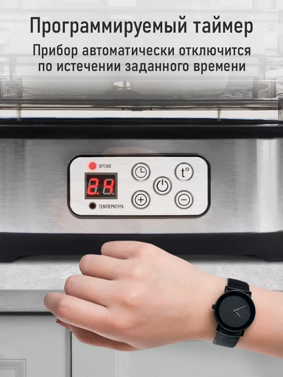 Серебряный электросушилка STINGRAY ST-FD722A 6 поддонов (4 + 1 для сушки ягод + 1 для пастилы) черный