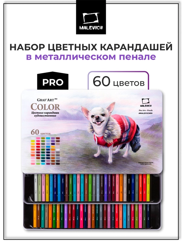 Набор профессиональных цветных карандашей Малевичъ GrafArt PRO, 60 цветов,