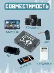 Черный автомобильный адаптер,Блютус, Bluetooth 5.0 модуль