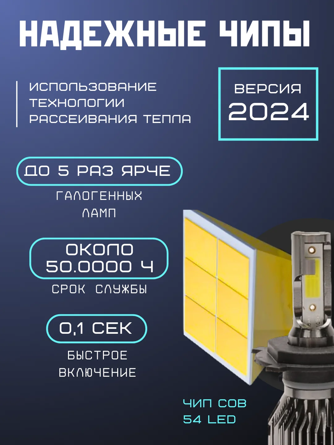 Светодиодная LED лампа для авто H1, H4, H7, HB3/9005, HB4/9006, H8/H9/H11