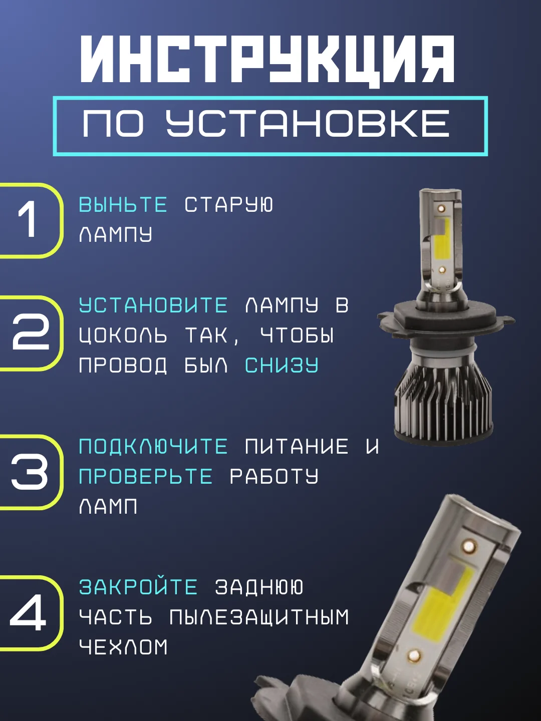 Светодиодная LED лампа для авто H1, H4, H7, HB3/9005, HB4/9006, H8/H9/H11