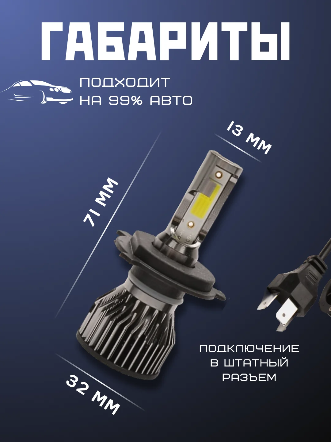 Светодиодная LED лампа для авто H1, H4, H7, HB3/9005, HB4/9006, H8/H9/H11