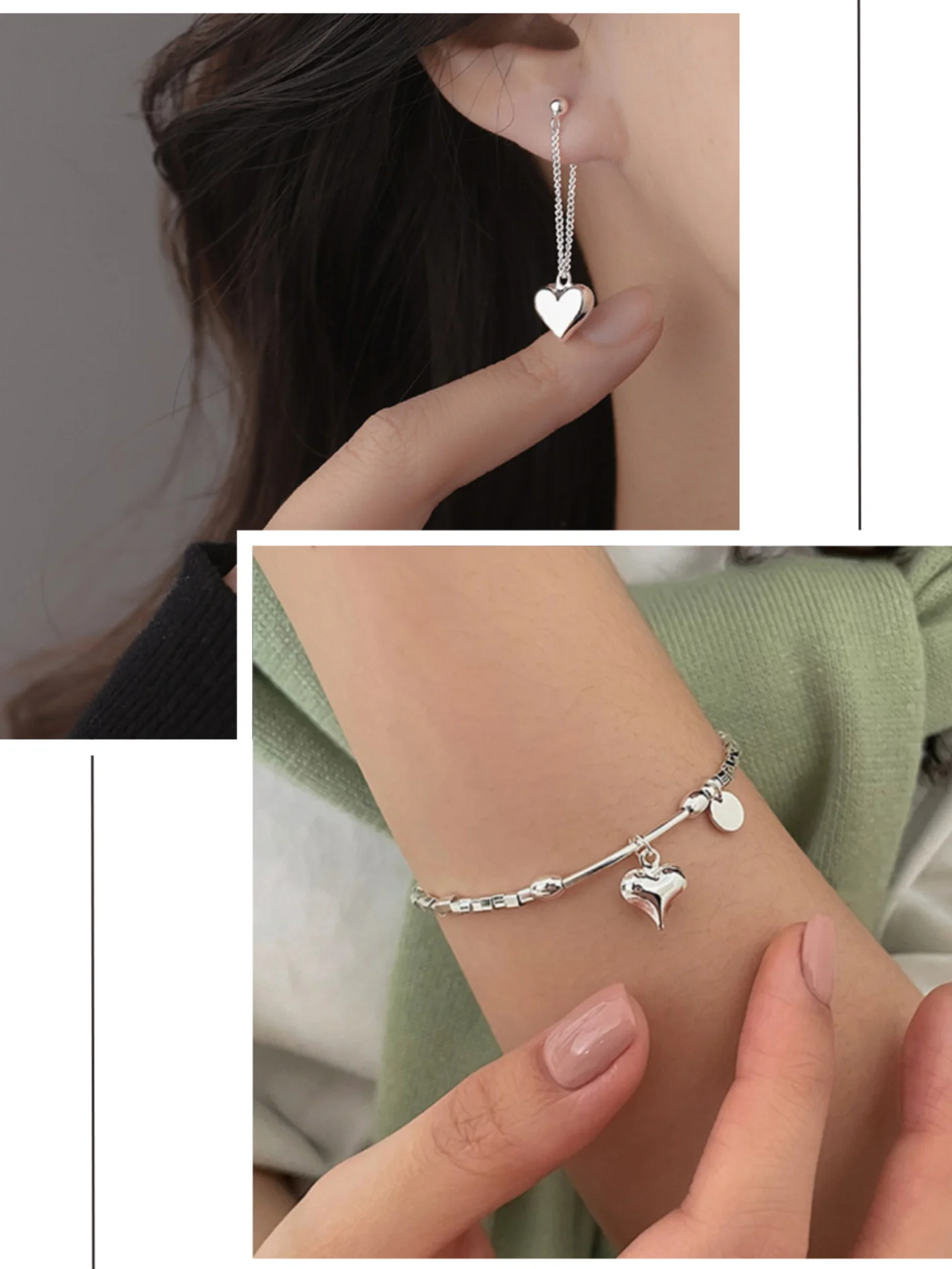 Серебряный компплект украшений, бижутерия, серьги, браслет, подарок на Новый год