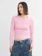 Розовый лонгслив женский облегающий, базовый