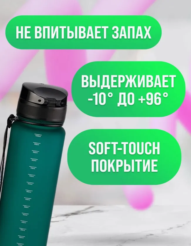 Спортивная бутылка для воды из Тритана, 1000 мл