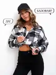 Черный рубашка женская в клетку оверсайз теплая