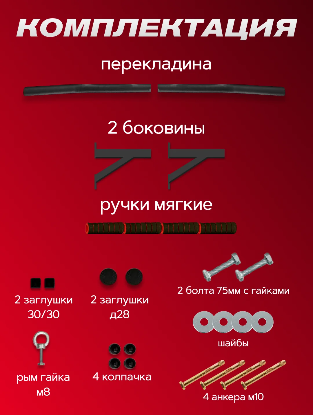 Турник 2 хвата настенный с упорами ATHLETIC черный