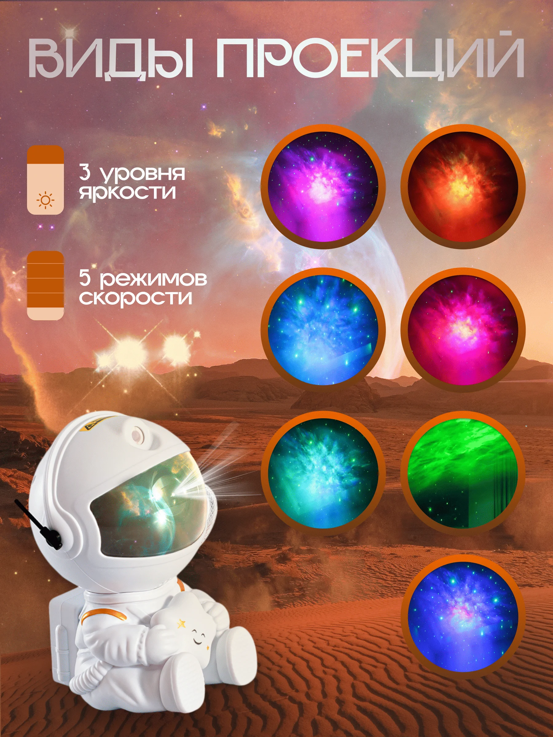 Проектор-ночник Космонавт со звездой
