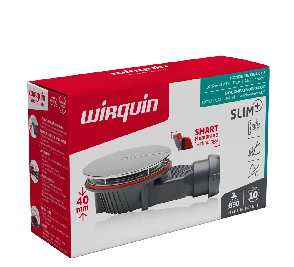 Серый сифон для душевого поддона Wirquin Slim + сверхплоский, сухой затвор, слив D90 мм, 30723365