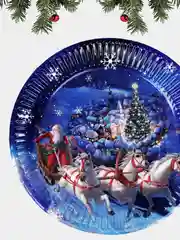 Синий наборы одноразовой посуды/ Новогодние тарелки бумажные одноразовые, в наборе 6/10/20 шт