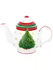 Чайник 380 мл 17х10х12 см Elan Gallery Новогодняя елка красный узор NEW BONE CHINA