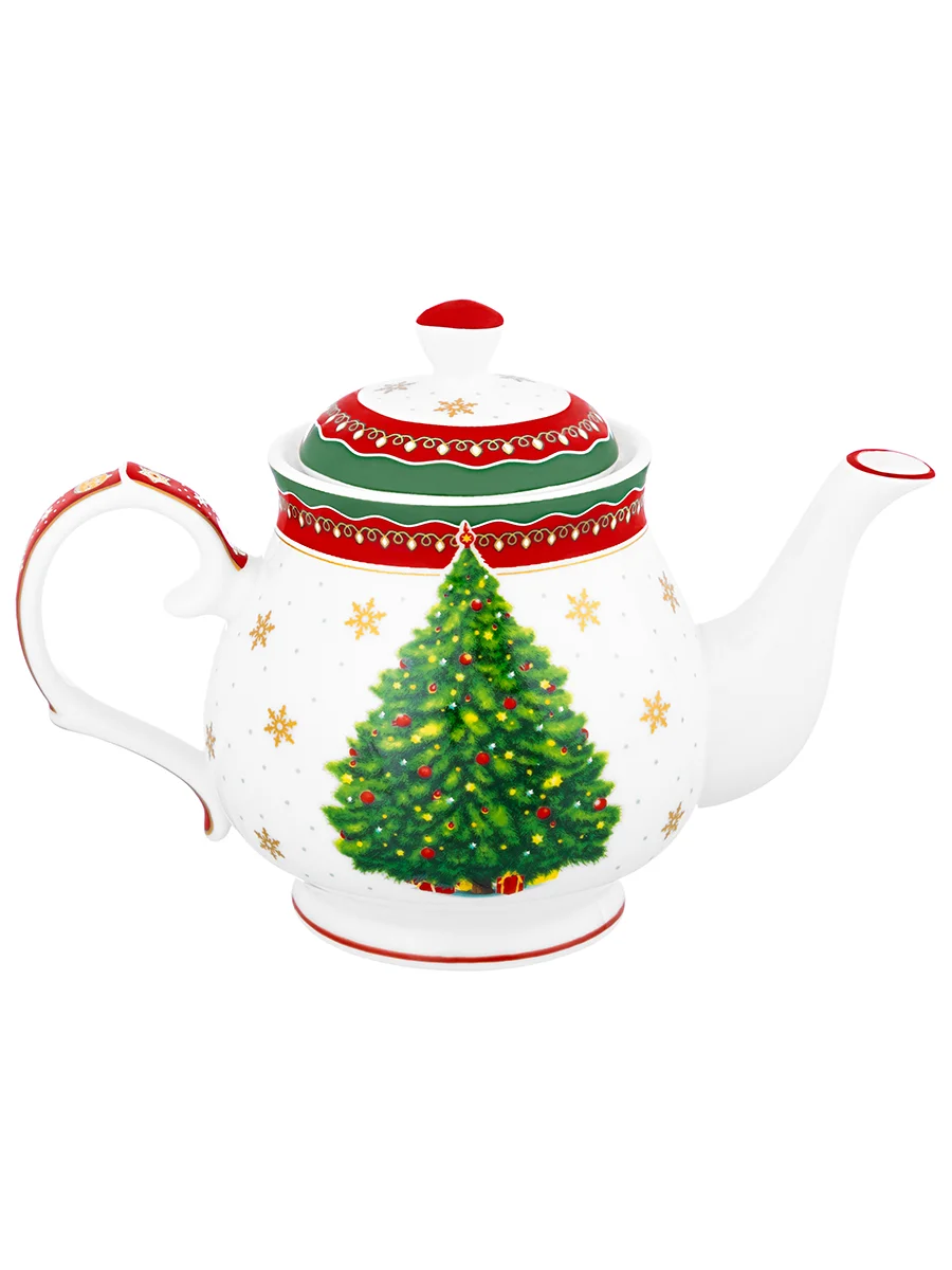 Чайник 380 мл 17х10х12 см Elan Gallery Новогодняя елка красный узор NEW BONE CHINA