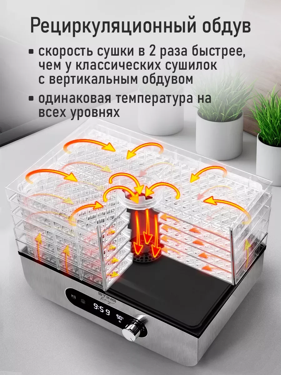 Черный сушилка для овощей и фруктов STINGRAY ST-FD715B 5 уровней,мощность 500 Вт, черный/сталь