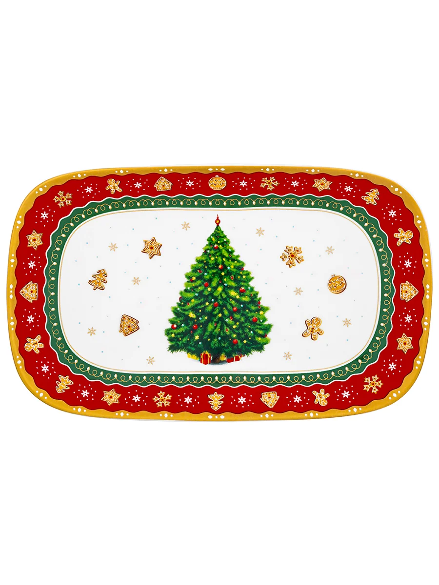 Блюдо прямоугольное 24х15х2,5 см Elan Gallery Новогодняя елка красный узор