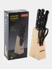 Черный набор кухонных ножей с ножницами и подставкой, 7 предметов