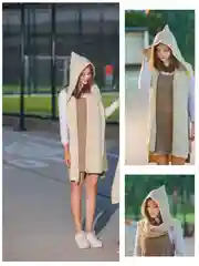 Светло-бежевый капор вязаный, капюшон демисезонный с шарфом,  шапка, чепчик,  снуд, 3 цвета
