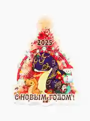 Бронзовый новогодний магнитик на холодильник с символом Змеи и пожеланиями на Новый год
