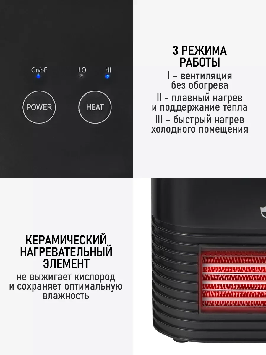 Черный тепловентилятор OBSIDIAN BS-FH2050A