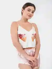 Новогодняя женская пижама атласная, топ и шорты