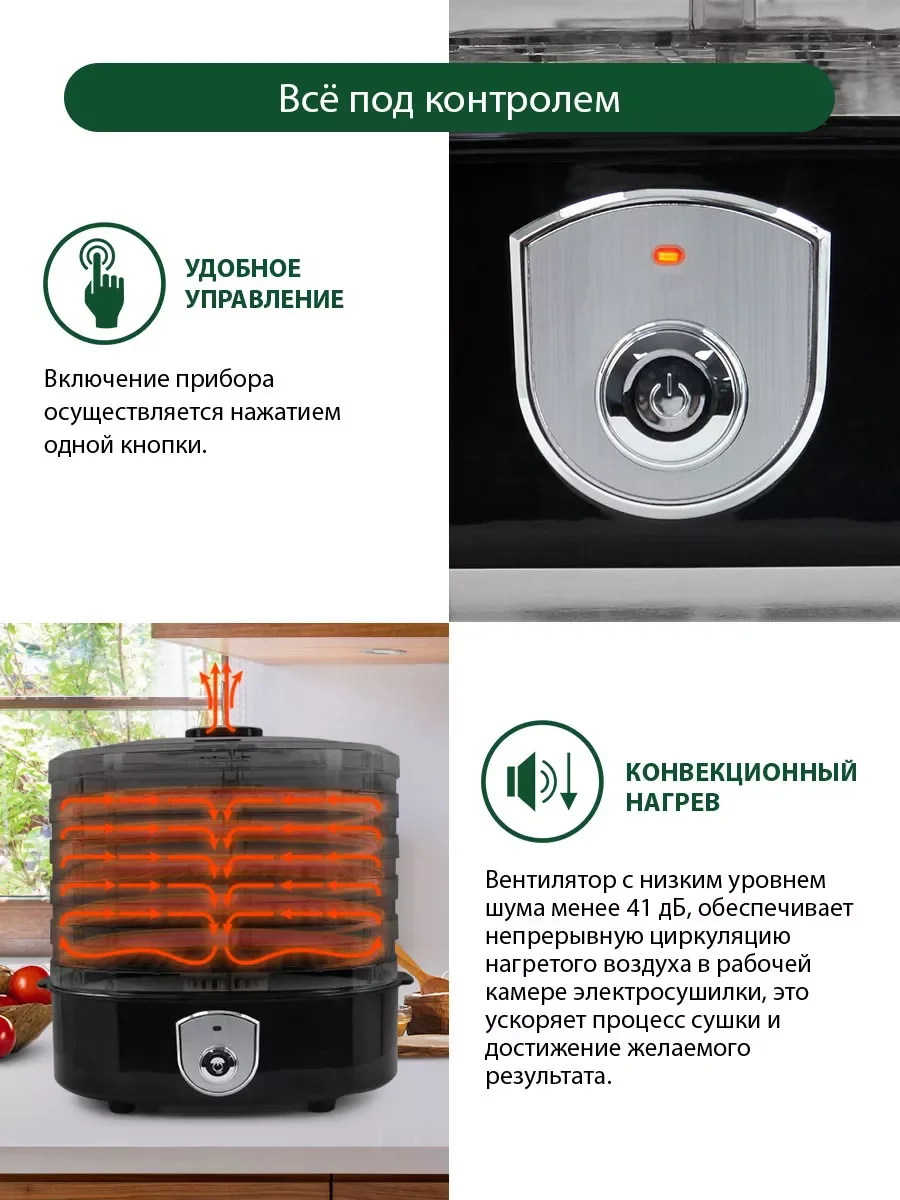 Черный сушилка для фруктов и овощей MARTA MT-1950 / 250W/ 5 регулируемых по высоте съемных секций