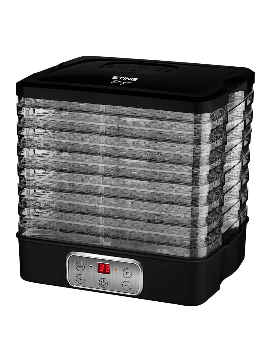 Черный сушилка для овощей и фруктов STINGRAY ST-FD719B,7 уровней,350Вт,таймер,LED-дисплей,черный