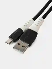 Черный micro USB кабель для зарядки телефона Android / быстрая зарядка 2.4A / силикон, термостойкий