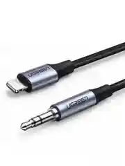Черный кабель UGREEN US315 (70509) Lightning to 35mm Aux Cable Aluminum Shell в оплеткеДлина 1 м