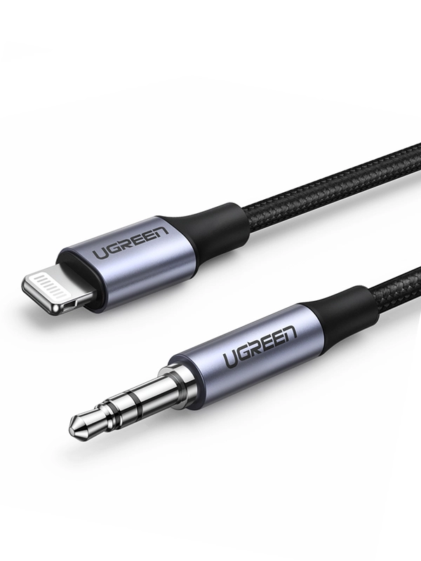 Кабель UGREEN US315 (70509) Lightning to 35mm Aux Cable Aluminum Shell в оплеткеДлина 1 м