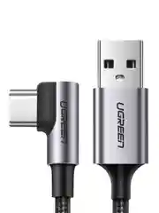Серый кабель UGREEN US284 (70255) Angled 90° USB-C Male to USB2.0 A Male 3A Data Cable.