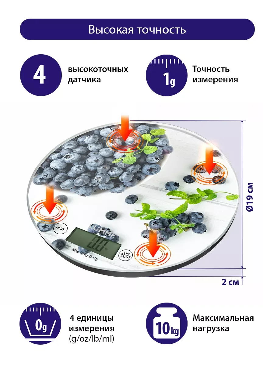 Белый весы кухонные сенсор, встроенный термометр LUMME LU-1341 черничная россыпь