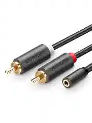 Серый аудиокабель UGREEN AV102 (10561) 3.5mm Female to 2 RCA Male Audio Cable. Длина: 0,25м.