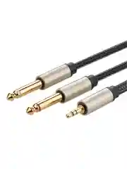 Серый кабель UGREEN AV126 (10615) 3.5mm TRS to Dual 6.35mm TS Audio Cable. Длина: 2 м.