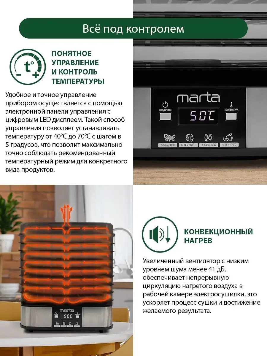 Черный сушилка для овощей и фруктов, пастилы MARTA MT-FD1887A 13 поддонов, размер 33х25,5 см.