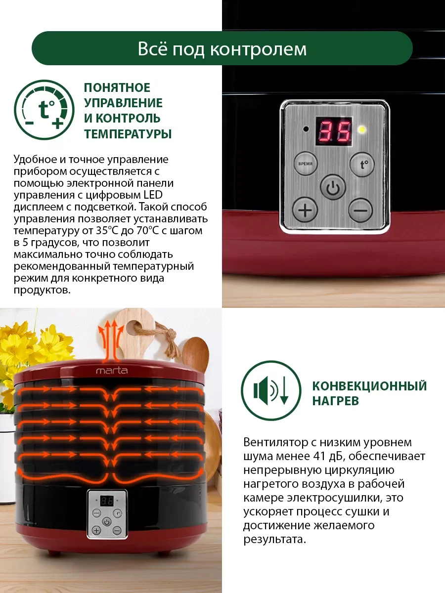 Черный сушилка для овощей и фруктов, дегидратор MARTA MT-1870 темный гранат