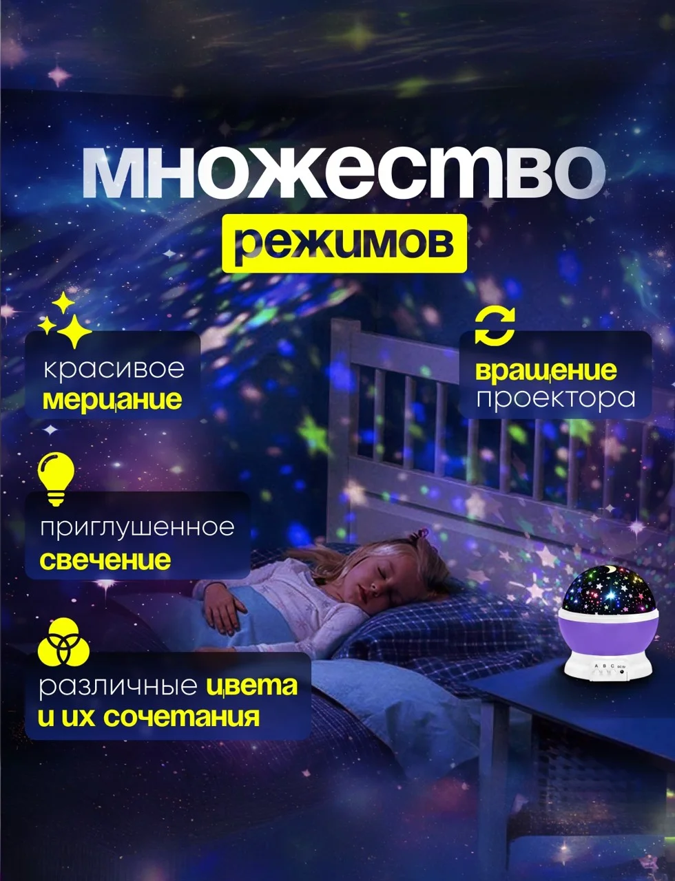 Фиолетовый детский ночник "Звездное небо"