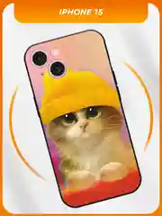 Силиконовый чехол на iPhone 15 / Айфон 15 черный, с принтом, защита камеры